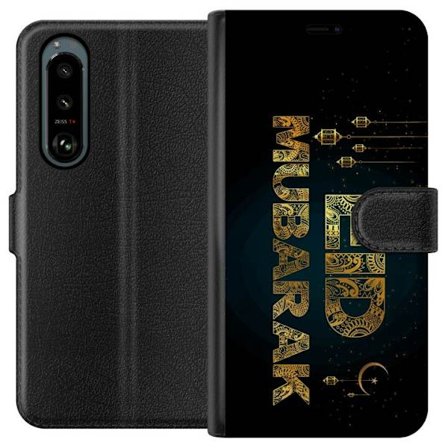 Kompatibelt Lommeboketui til Sony Xperia 5 III Gyldent Ramadan-motiv med dekorativ typografi, lykter, halvmåne og stjerner på en mørk bakgrunn