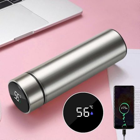 Rostfritt Stål USB Mobil Power Termos, Smart Vattenkokare, LCD Temperaturdisplay