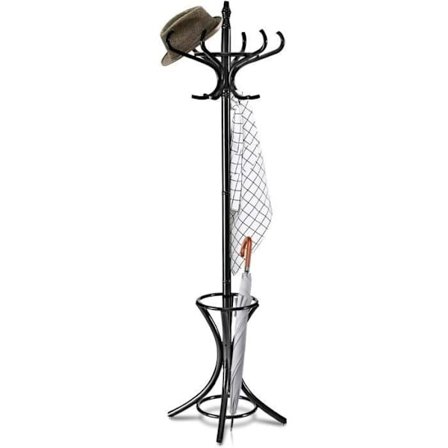 COSTWAY Fritstående knagerække i massivt træ - 12 kroge - til frakker Hatte - Opbevaringsparaplyholder - 51 x 51 x 184 CM - Sort