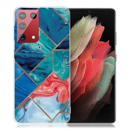 Marmormotiv Samsung Galaxy S21 Ultra 5G skal - Blå Och Orange Marmor