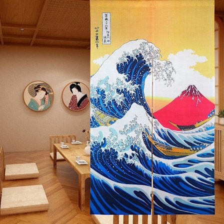 Japansk dørgardin Den store bølge ud for Kanagawa Mount Fuji dør