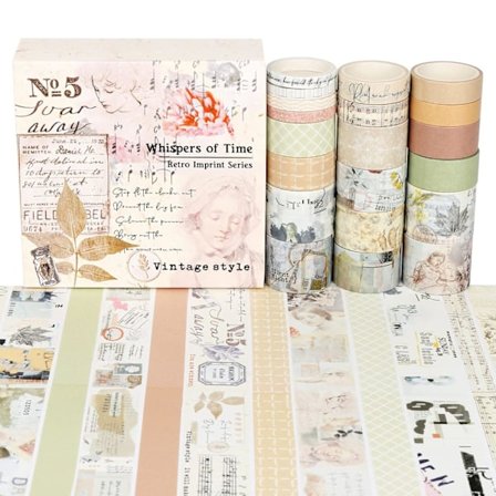 20 Ruller Vintage Maskeringsteip, Dekorativ Washi Tape Sett for Scrapbooking, Junk Journal, Bullet Journal, Planner, Håndverk og Gaveinnpakking