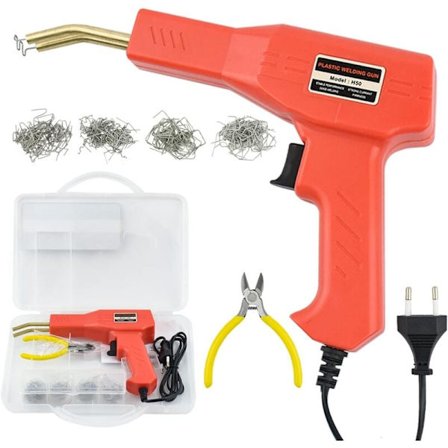 Plastsvejsemaskine, 50W plastsvejser, plastreparationssæt, værktøj til svejsning af kofangere med 200 klammer, klemmer, bæretaske