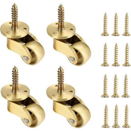 Sett med 4 Universalhjul i Massiv Messing 360° Svingbare Møbelhjul 22mm Møbelhjul