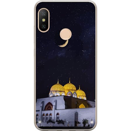 Yhteensopiva Puhelinkuori Xiaomi Redmi 6 Pro Tähtikirkas yö kultaisine kupoleineen ja puolikuun yllä valaistun moskeijan yllä