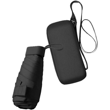 Hopfällbart reseparaply, litet kompakt paraply för sol och regn Vindtätt UV-paraply med dragkedjefodral för kvinnor Flicka,Svart