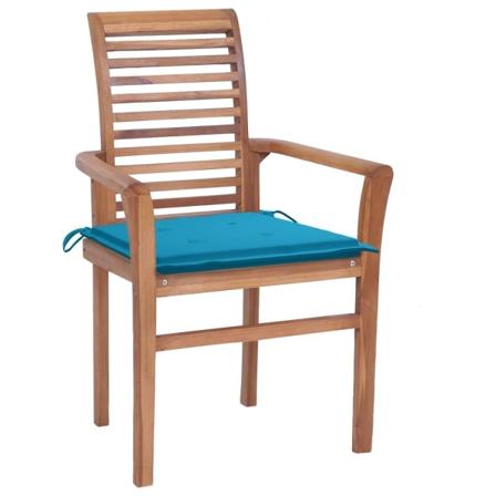 Vidaxl Matstolar 4 St Med Blåa Dynor Massiv Teak Blå