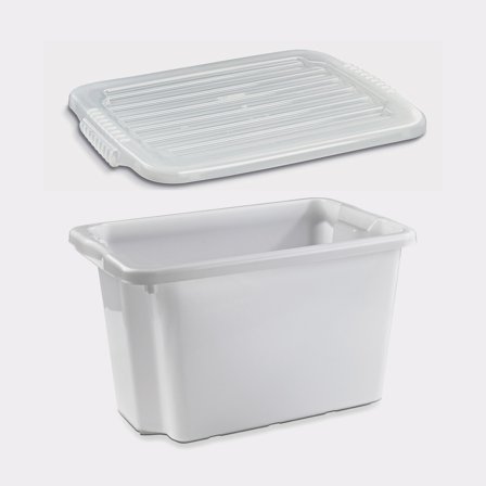 Förvaringslåda i plast med lock - Nordiska Plast Nordic, natur, 600 x 400 x 350 mm, 55 liter