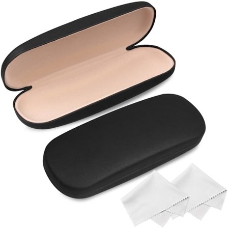 Brilleetui, sett med to deler med rengjøringsklut, hardt etui passer de fleste briller.