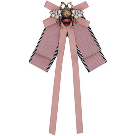 Retro Pärlbi-Slipsnål Förknutna Halsduksnål Slipsnål Satinband Slips för Kvinnor Bröllop Fest Slips