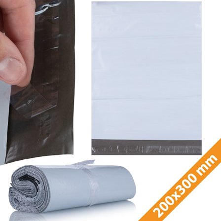 Hvit Foliopose 200 x 300 mm – Vanntett og Rivesterk | 100 Stk | LDPE | Selvklebende Lukking