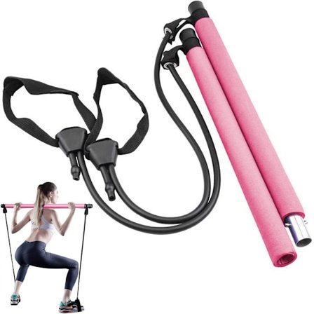 Pilates Bar Kit med modstandsbånd, multifunktionel bærbar hjemmetræning pink