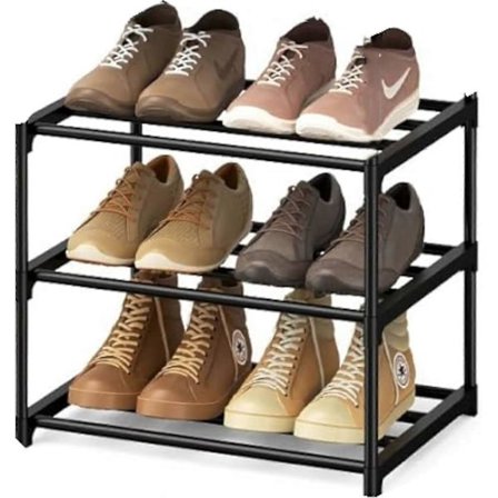 Sko-hylle med 3 nivåer, plassbesparende skooppbevaring, metallhylle, enkel montering og solid design, stablebar skohylle, for gang, stue