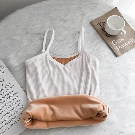 Alsidig varm tyk fleeceforet efterårs- og vintertanktop til kvinder - Termisk undertøj - Basislag - Smukt inderlag White fleece-lined sling XL