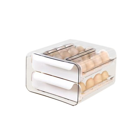 Eggskuff Dobbel Lag Giftfri Transparent Tykk Stor Kapasitet Egg Oppbevaringsboks med Håndtak for Kjøleskap Hvit