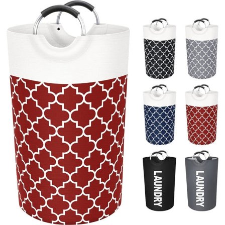 IC Stor Vasketøjskurv Vasketøjskurvspose Vasketøjsbeholder Tøjpose Foldbar Høj med Håndtag Vandafvisende Rejsebad, Familie, 82L (Rød)