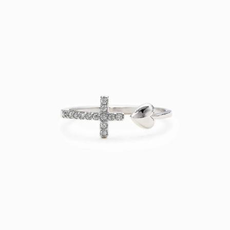 Silver justerbara korsringar för kvinnor män älskar Cz Stapelbar öppen ring sidleds kors kristen religiös ring, barn, kvinna