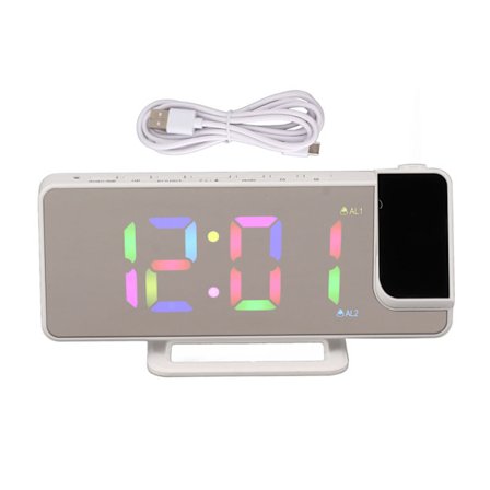 Digital klokke RGB LED stor skjerm speil projeksjon multifunksjonell bord elektronisk alarm hvit