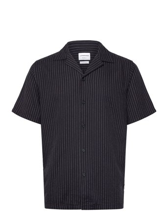 Lindbergh Striped Linen Blend Shirt S/S - Navy - S