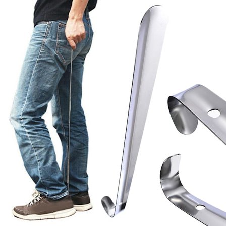 Holdbar skohorn i rustfrit stål, sølv, ekstra langt håndtag