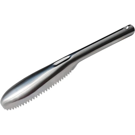 Manuell fiskeskjellfjerner i rustfritt stål, kjøkkenskrape, fiskeskjellrenser, dobbeltsidig tagget raskt fiskeskjellfjerningsverktøy