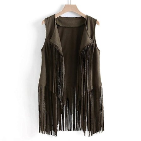 Dam Vinter Mocka Etnisk Ärmlös Topp Fransad Väst Kofta