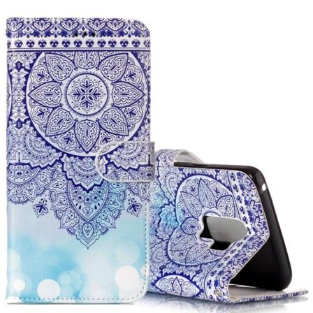 Plånboksfodral för Galaxy S9 - Mandala Blomma Blå & Vit