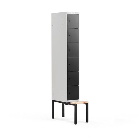 Kleiderspind CLASSIC mit Sitzbank, 1 Modul/6 Türen, 2120 x 300 x 550 mm, schwarz