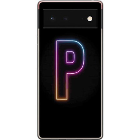 Kompatibel Mobilcover til Google Google Pixel 6 Minimalistisk neonbogstav P i farvegradient og lyseffekt mod sort baggrund i digital neonstil