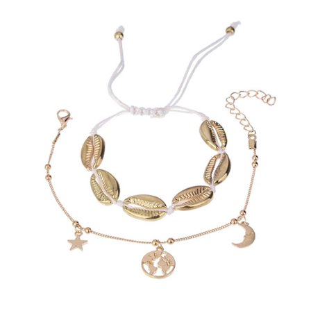 2-pack Ankellänk Fotlänk Fotkedja Vristlänk Snäckor i Guld