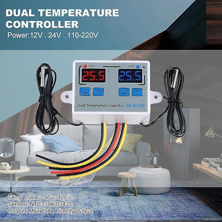 Dobbel digital termostat temperaturregulator to reléutgang termoregulator for inkubator oppvarming kjøling XK-W1088 DC24V