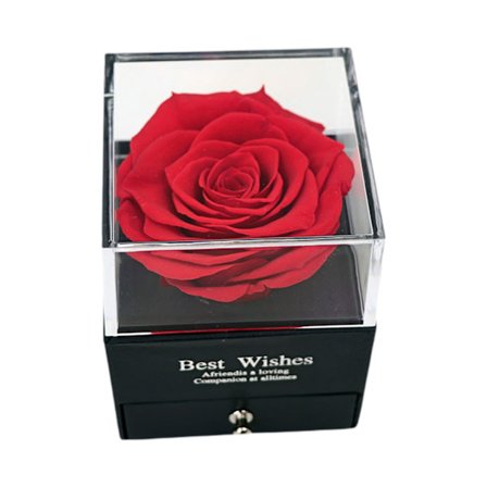 Naturlig Evig Rose Smykkeskrin Konserverede Blomster Valentinsforslag Ring til C