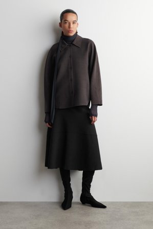 COS Women's Camicia In Misto Lana Dal Taglio Arrotondato in Marrone