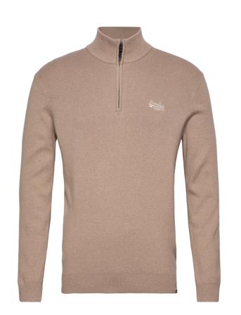 Vintage Emb Cotton/Cash Henley Knitwear Half Zip Pullover Beige Superdry