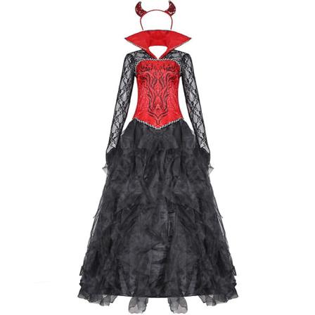 Carnival Halloween Lady Vampire Devil Costume Gothic Demonisk Glamour Queen Playsuit Cosplay Fancy festkjole Black M