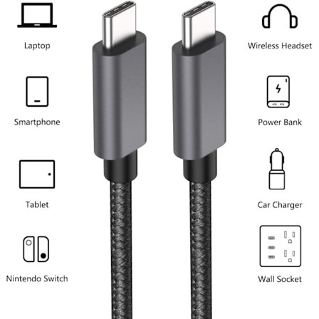 5m USB-C - USB-C 3A laddkabel / fastcharge QC3.0 60W