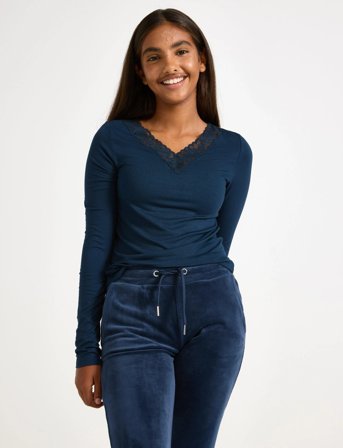 Lindex Top Viscose With Lace - Blue - 134/140