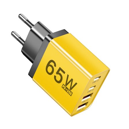 65W Opladerhoved med 2 USB C og 2 USB A-porte Hurtigopladningsadapter Plasttekstur til forskellige enheder Hurtigopladning