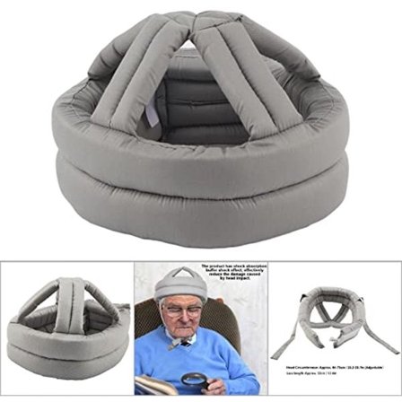 Sikkert hodevern for eldre - Tykk, myk, lys grå fallforebyggende hjelm med justerbar stropp