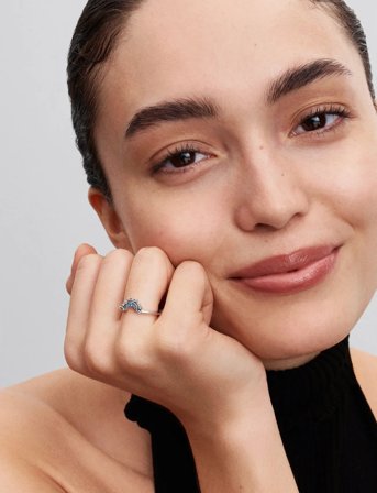 Pandora Celestial Moon Sterling Silver Ring With Night Blue Crystal And Clear Cubic Zirconia - Silver - 60