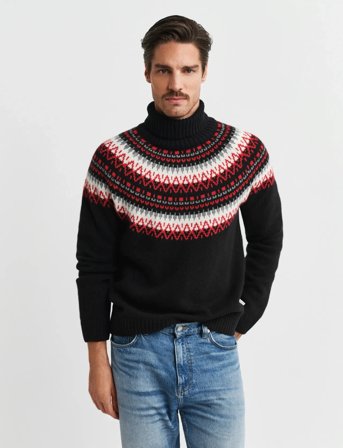 GANT Fair Isle Turtleneck - Black - L