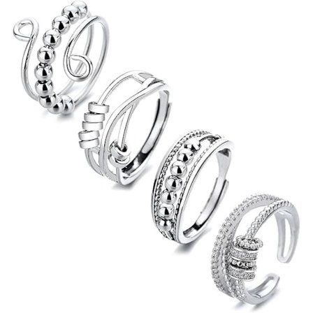 4 st Fidget Spinner Ringar för Kvinnor Öppna Snurrande Knogringar Stapelbara Ringar Justerbara Ringar i Rostfritt Stål_TF_TF