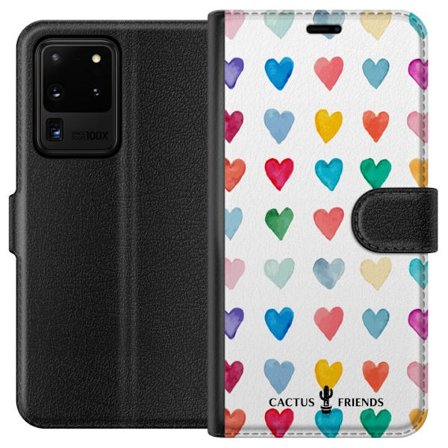 Kompatibelt Plånboksfodral till Samsung Samsung Galaxy S20 Ultra Cactus and Friends - Watercolor Love Grid