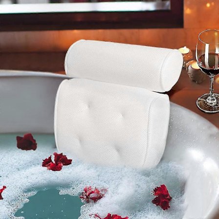 Pute Spa Badekarpute Hode-, Nakke-, Skulder- og Ryggstøttepute med 4 Sklisikre Sterke Sugekopper Farsdags Bade Dusj Gave
