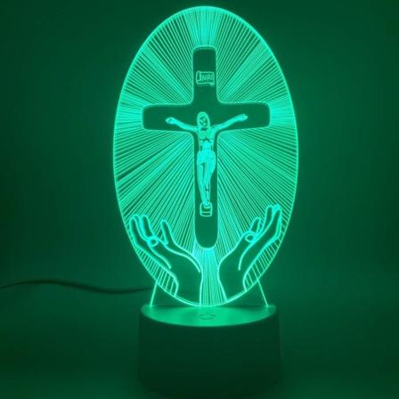 WJ 3D Jesus Gud Nattljus Lampa Illusion Led 7 Färgförändrande Touch Switch Bord Dekoration Lampor Present med Akryl Platt ABS Bas USB Kabel Leksak
