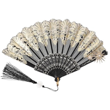 Sammenleggbar vifte i stoff, vintage vifte, damevifte i stoff, utkledningsvifte, festviftedekorasjon
