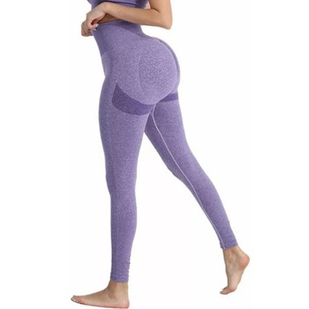Høytlivet sømløs treningstights for kvinner, løpetights med magekontroll, hofteløftende trenings- og sportsbukser, lilla