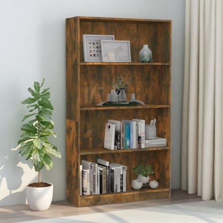 Bokhylla 4 Hyllor Rökfärgad Ek 80x24x142 Cm Konstruerat Trä Brun