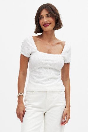 NA-KD Pointelle Top - Tank tops - Råhvid - XS