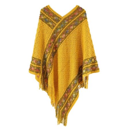 Mongolisk Poncho Rhombic Stripe Tofssjal GUL
